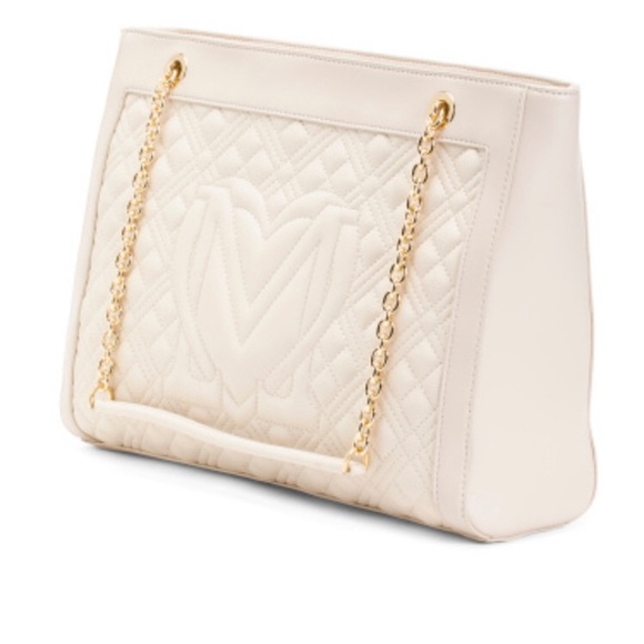 Love Moschino Cream Quilted Shoulder Bag with Gold Chain - Picture 1 of 3
